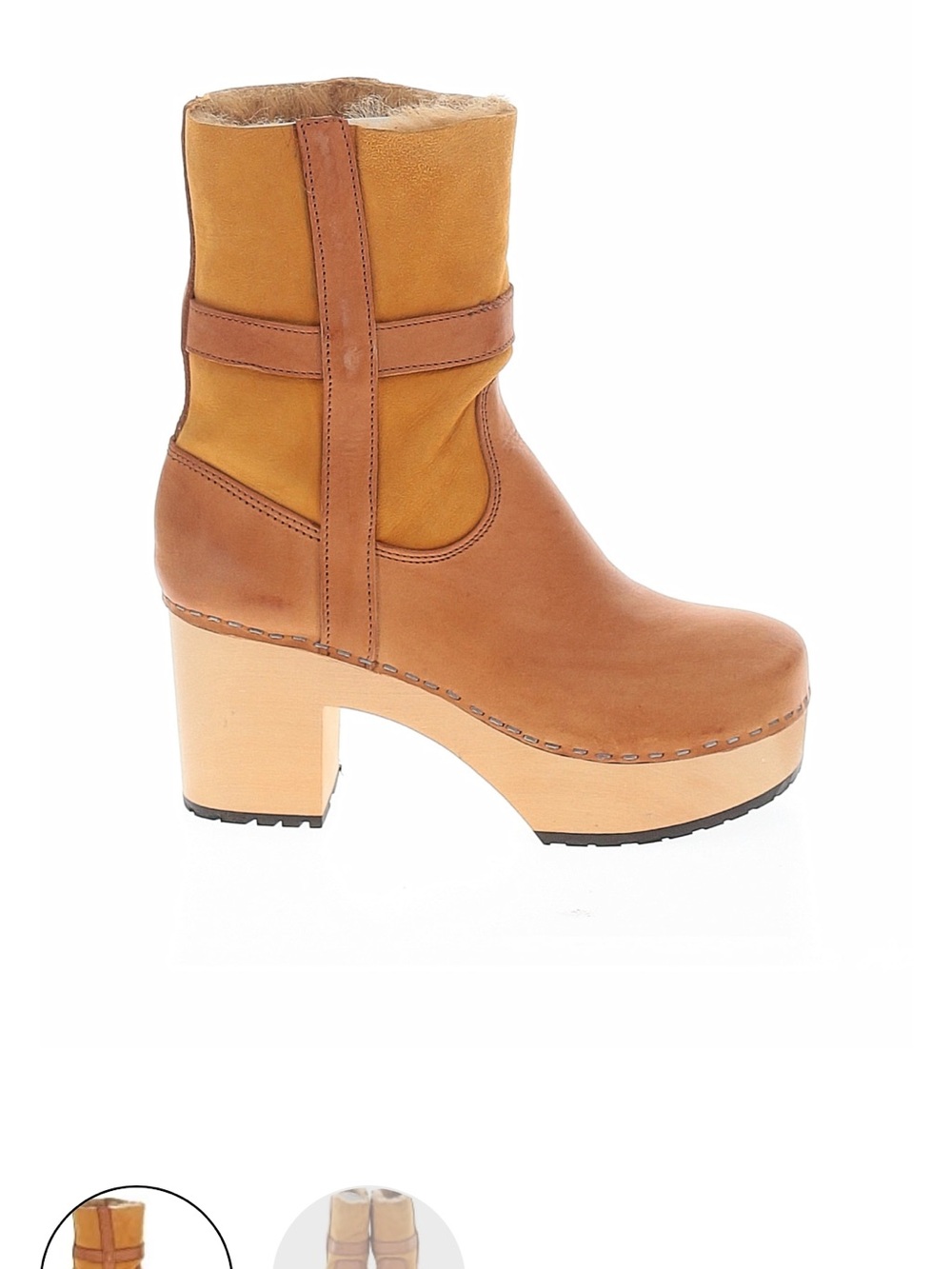 Swedish Hasbeens Two-Tone Tan and Camel Leather Platform Boot
